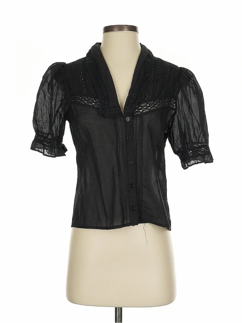 Reformation Hara Blouse with Lace-Trim and Puff Sleeves